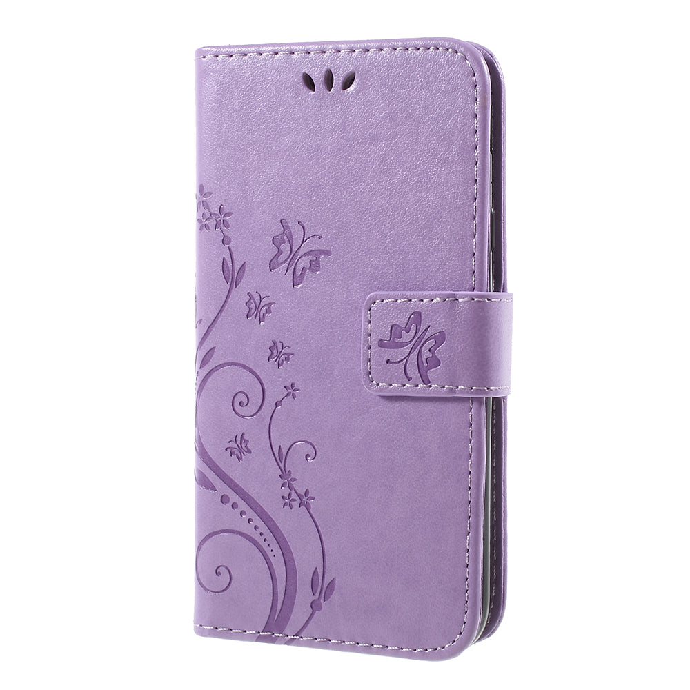 Imprint Flower Butterfly Pattern Wallet Stand Leather Case for Samsung Galaxy J3 (2017) EU Version / J3 Pro (2017)