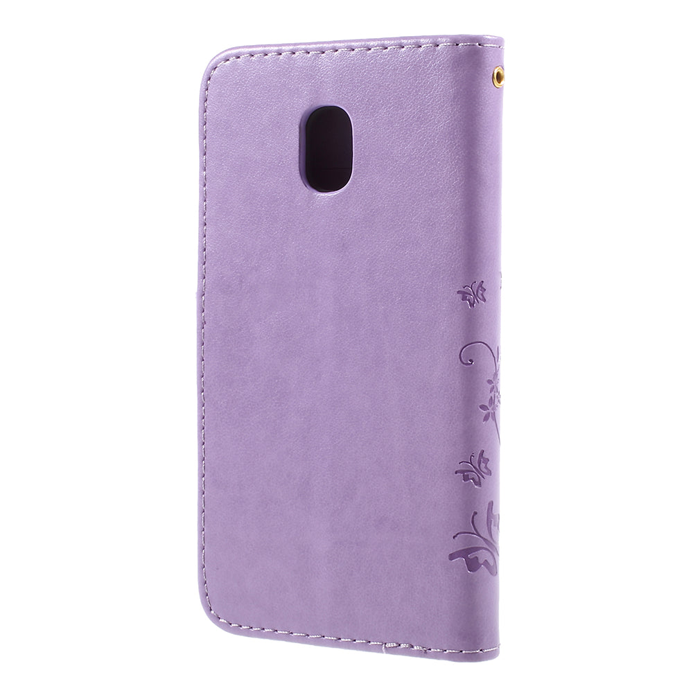 Imprint Flower Butterfly Pattern Wallet Stand Leather Case for Samsung Galaxy J3 (2017) EU Version / J3 Pro (2017)