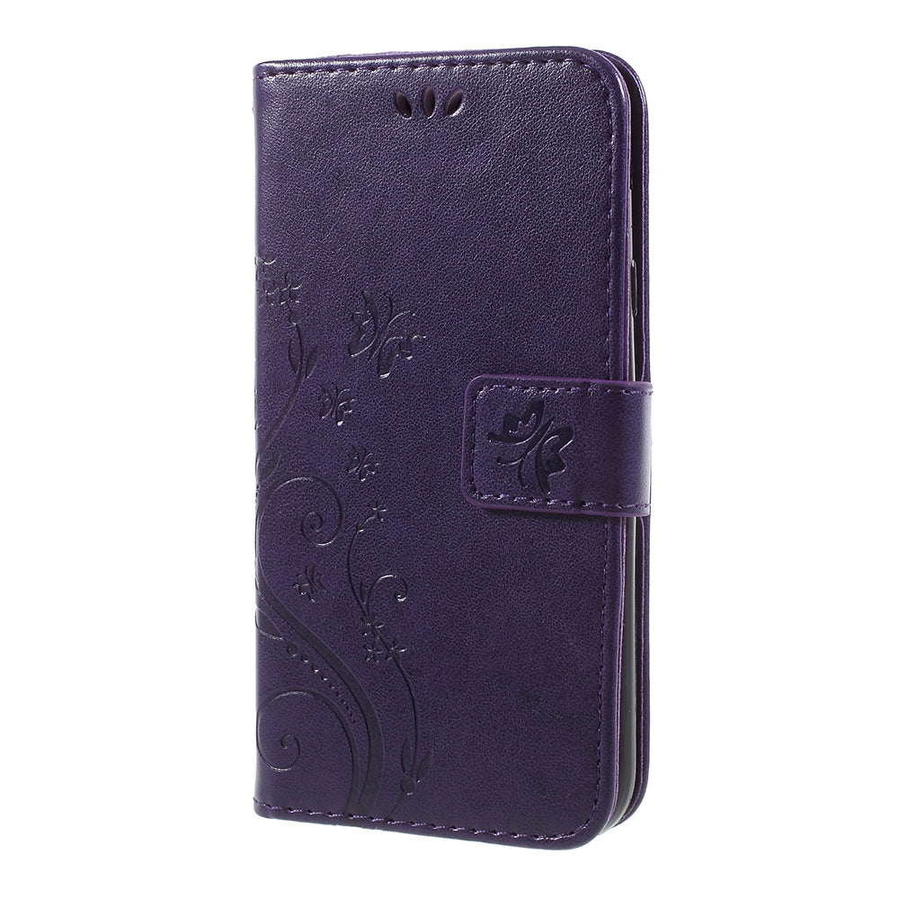 Imprint Flower Butterfly Pattern Wallet Stand Leather Case for Samsung Galaxy J3 (2017) EU Version / J3 Pro (2017)