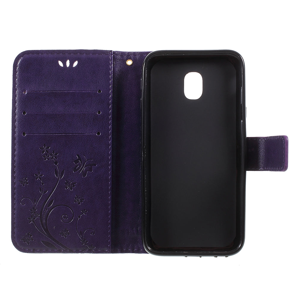 Imprint Flower Butterfly Pattern Wallet Stand Leather Case for Samsung Galaxy J3 (2017) EU Version / J3 Pro (2017)