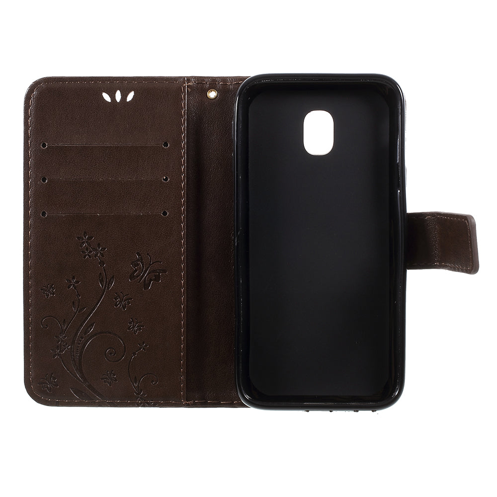 Imprint Flower Butterfly Pattern Wallet Stand Leather Case for Samsung Galaxy J3 (2017) EU Version / J3 Pro (2017)