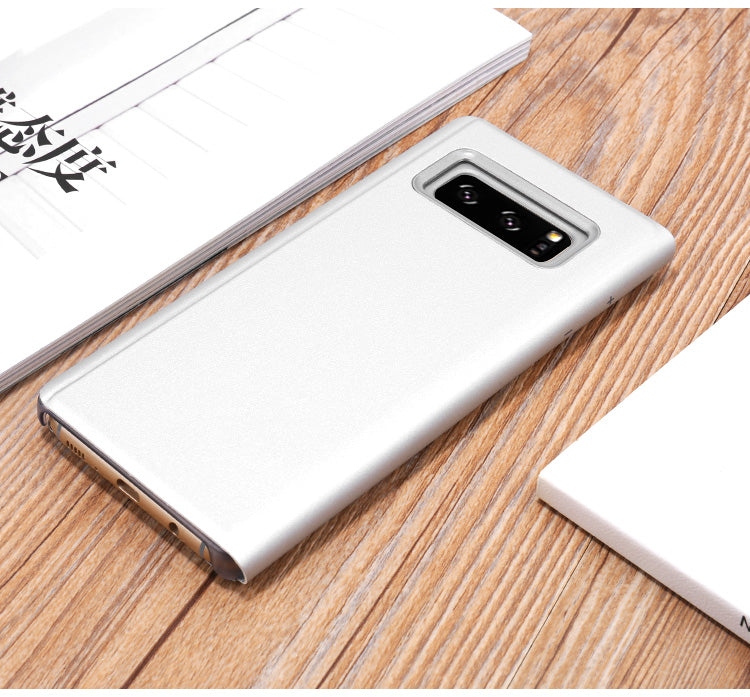 For Samsung Galaxy Note 8 N950 Plated Mirror Surface Information View Leather Phone Case with Stand