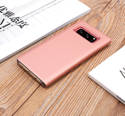 For Samsung Galaxy Note 8 N950 Plated Mirror Surface Information View Leather Phone Case with Stand