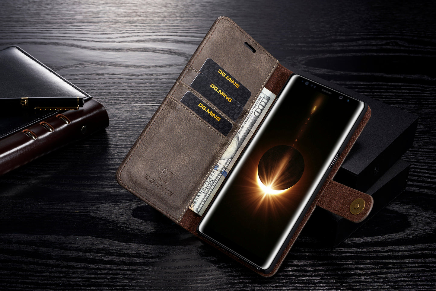 DG.MING Detachable 2-in-1 Split Leather Wallet Cover + PC Back Case for Samsung Galaxy Note 8 SM-N950