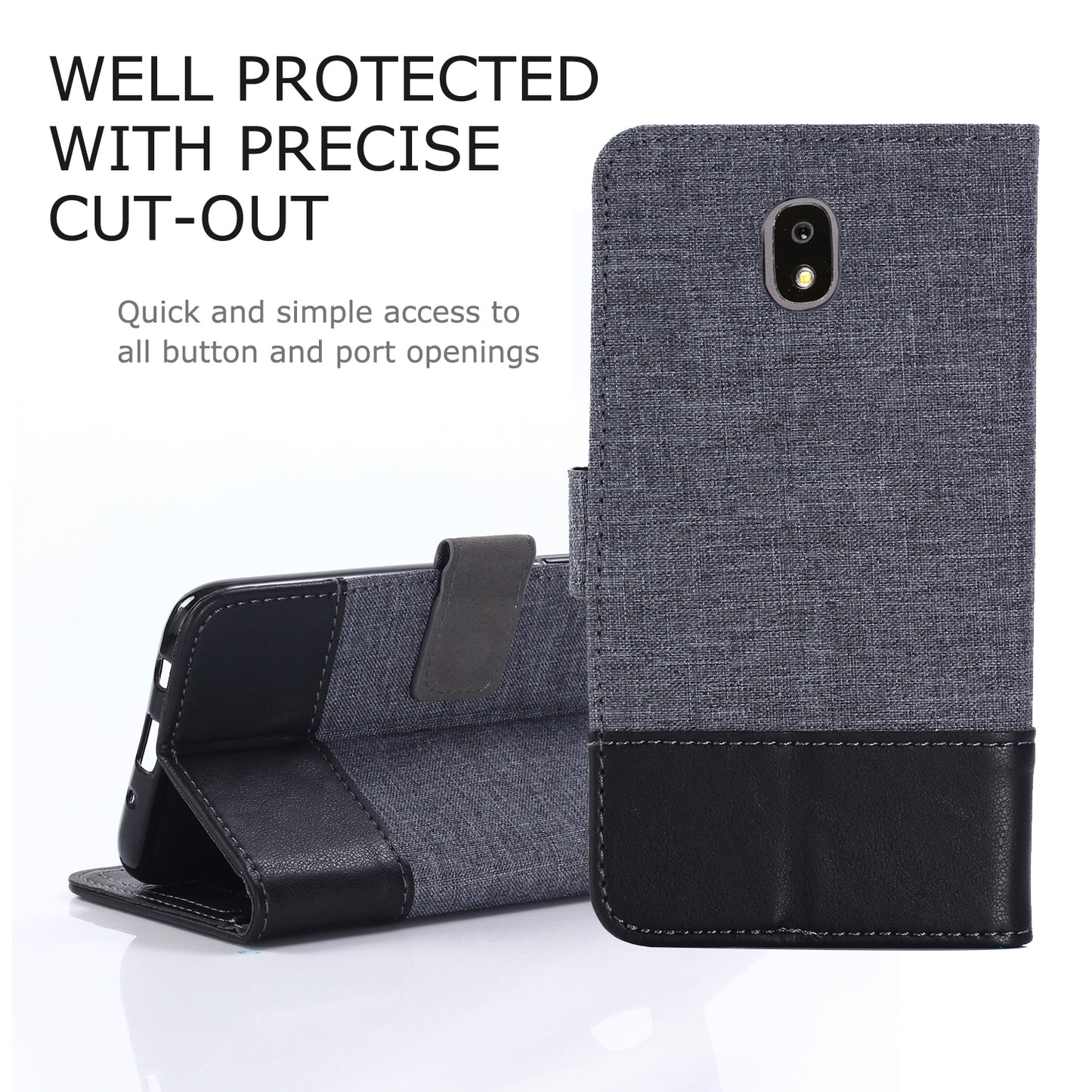 MUXMA PU Leather Canvas Splicing Wallet Stand Mobile Phone Case for Samsung Galaxy J5 (2017) EU Version / J5 Pro (2017)