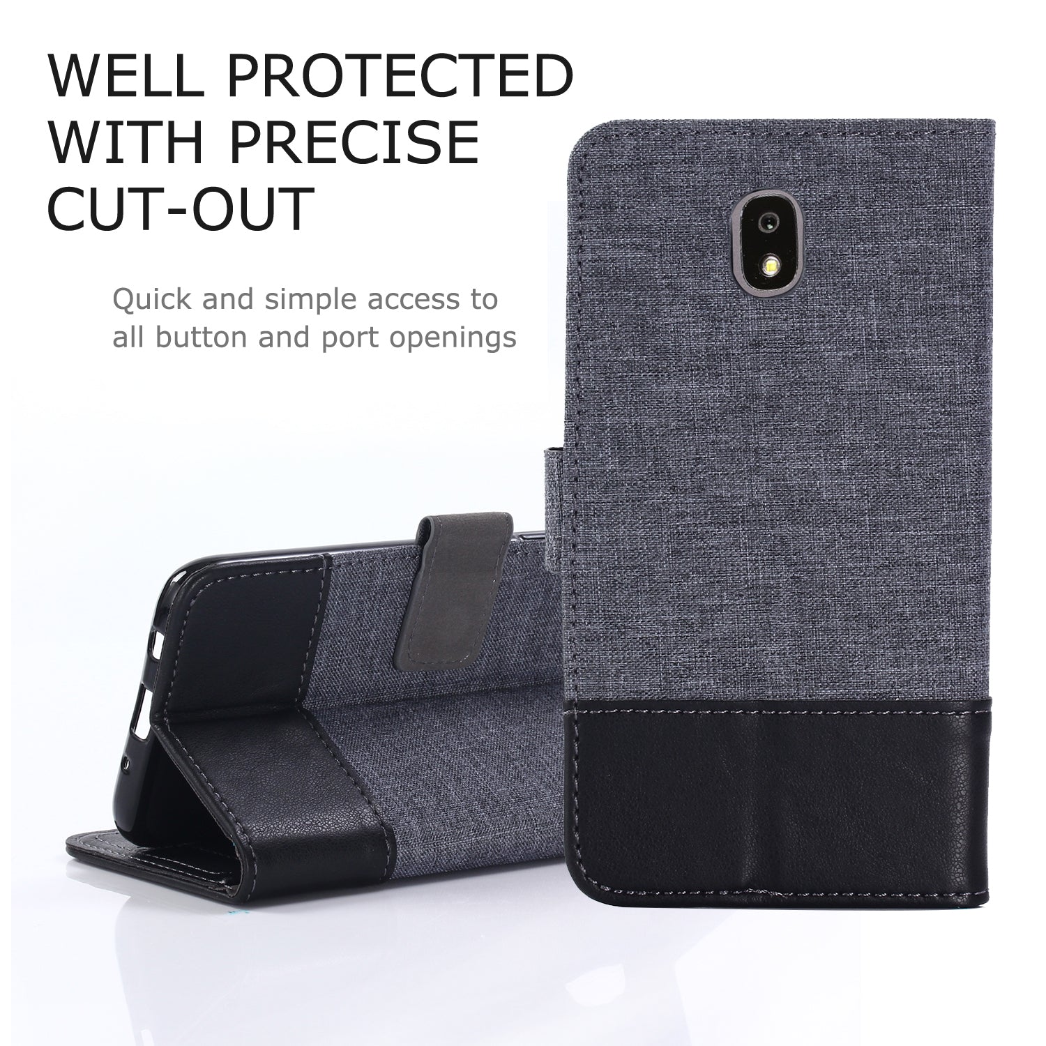 MUXMA PU Leather Canvas Splicing Wallet Stand Mobile Phone Case for Samsung Galaxy J5 (2017) EU Version / J5 Pro (2017)
