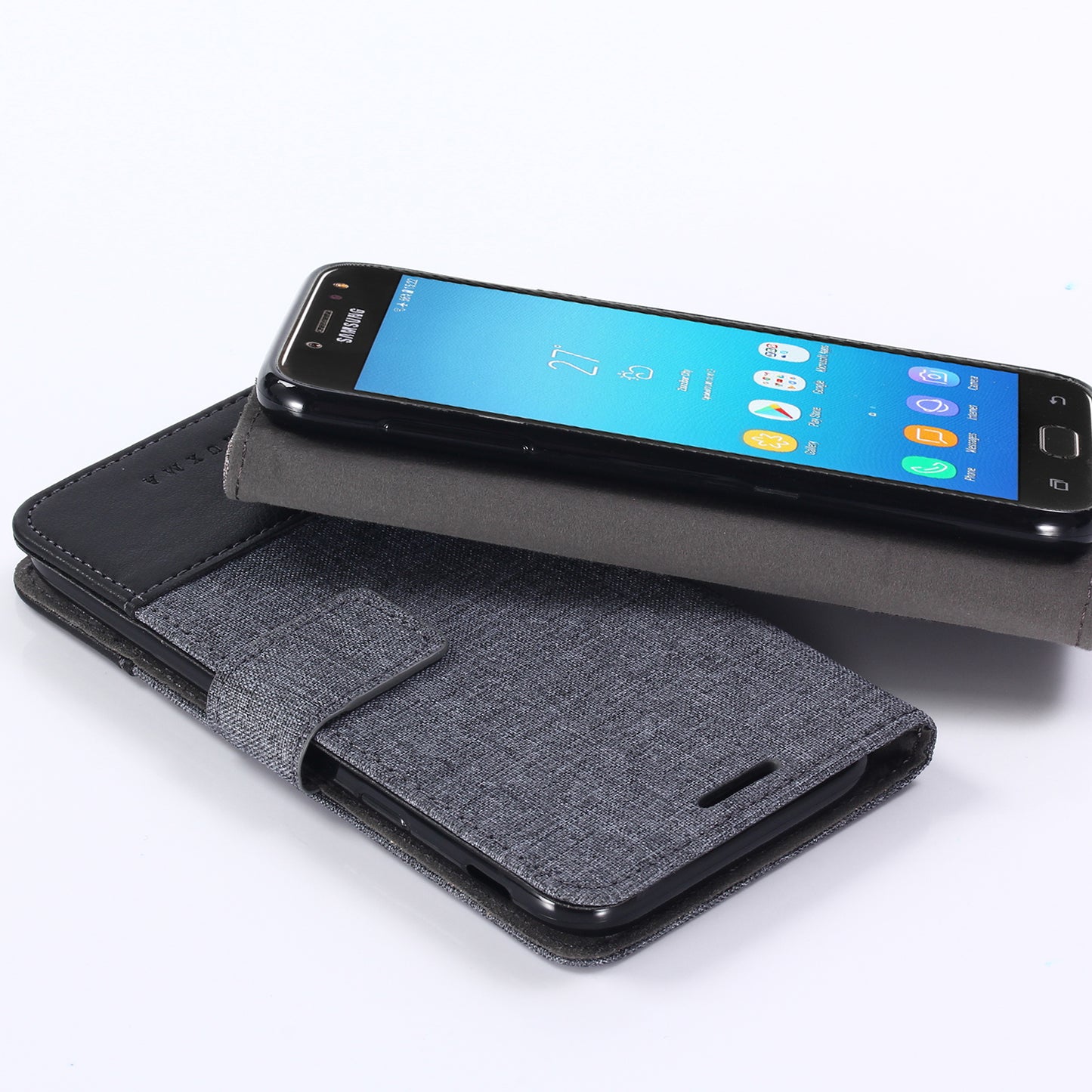 MUXMA PU Leather Canvas Splicing Wallet Stand Mobile Phone Case for Samsung Galaxy J5 (2017) EU Version / J5 Pro (2017)