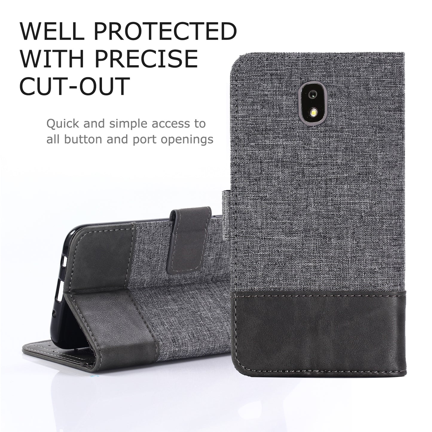 MUXMA PU Leather Canvas Splicing Wallet Stand Mobile Phone Case for Samsung Galaxy J5 (2017) EU Version / J5 Pro (2017)