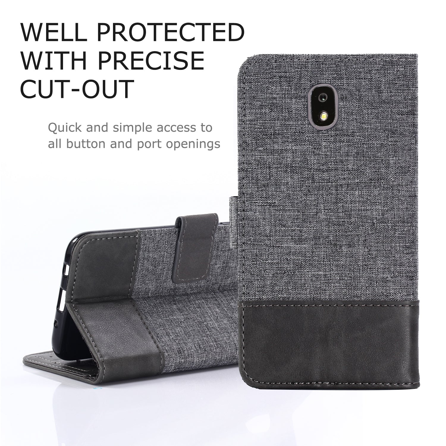 MUXMA PU Leather Canvas Splicing Wallet Stand Mobile Phone Case for Samsung Galaxy J5 (2017) EU Version / J5 Pro (2017)