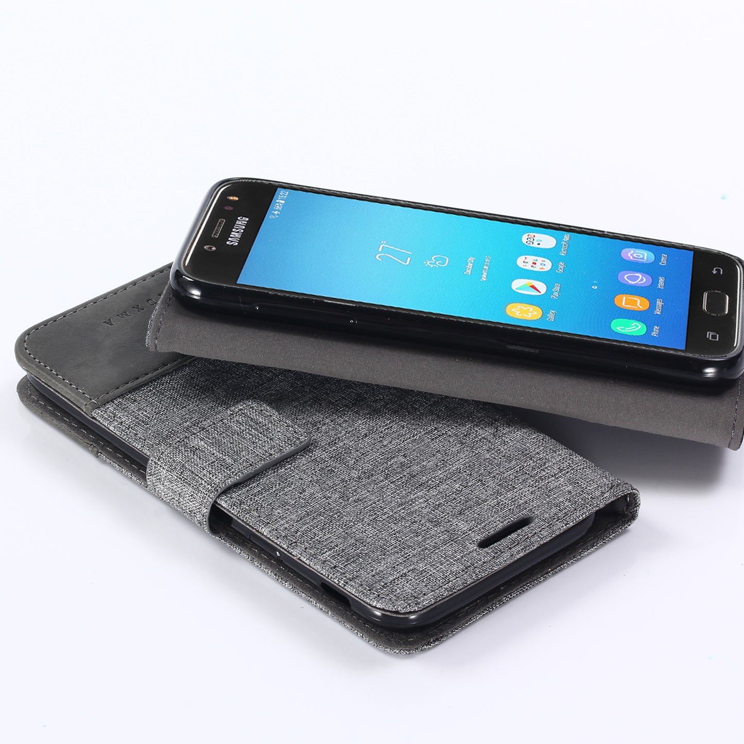 MUXMA PU Leather Canvas Splicing Wallet Stand Mobile Phone Case for Samsung Galaxy J5 (2017) EU Version / J5 Pro (2017)