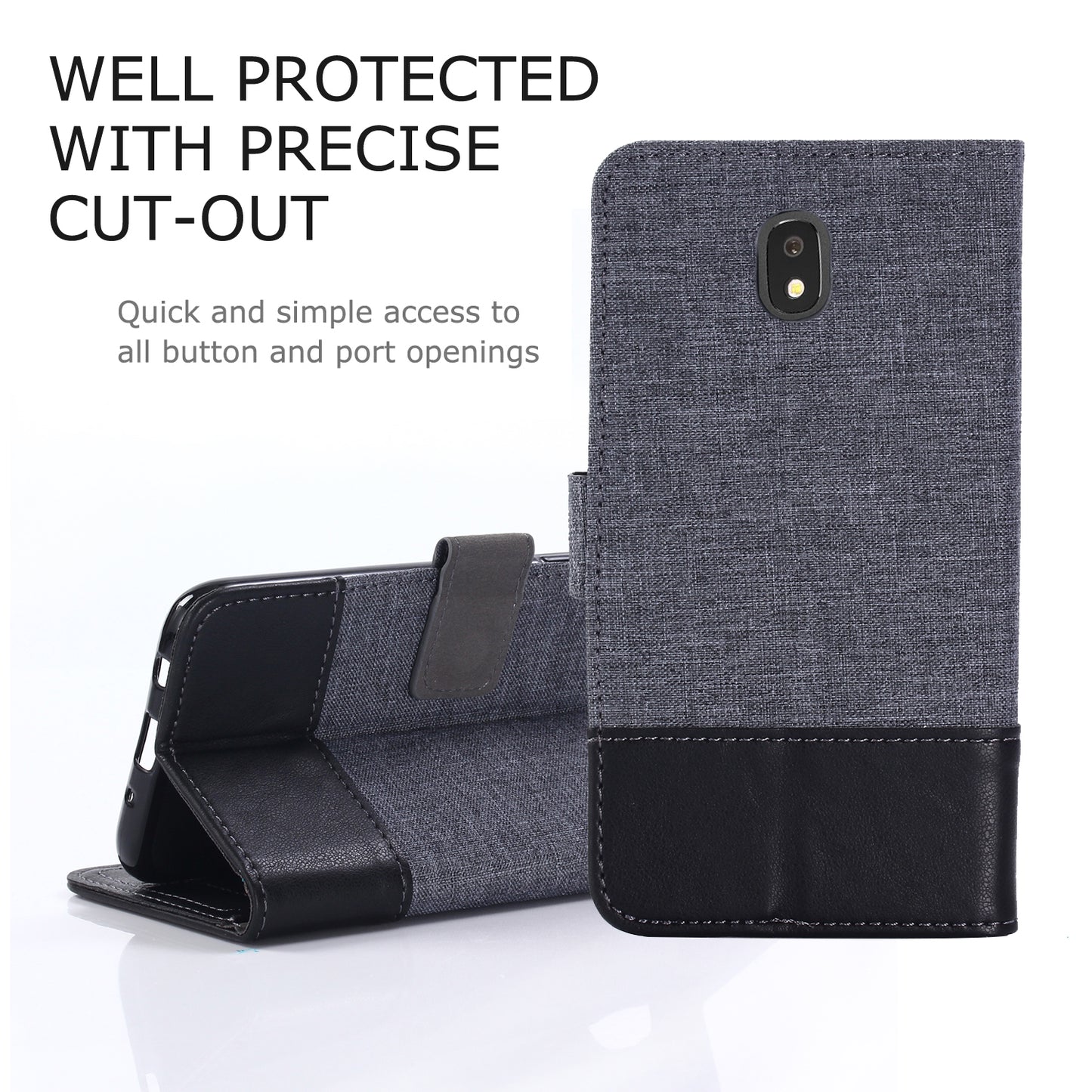 MUXMA PU Leather Canvas Splicing Wallet Stand Case for Samsung Galaxy J7 (2017) EU Version / J7 Pro (2017)