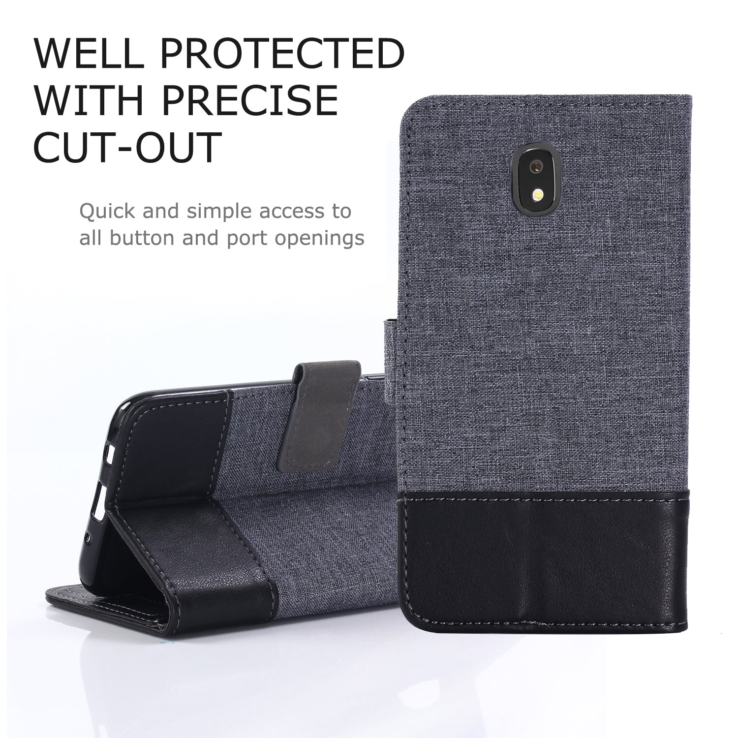 MUXMA PU Leather Canvas Splicing Wallet Stand Case for Samsung Galaxy J7 (2017) EU Version / J7 Pro (2017)