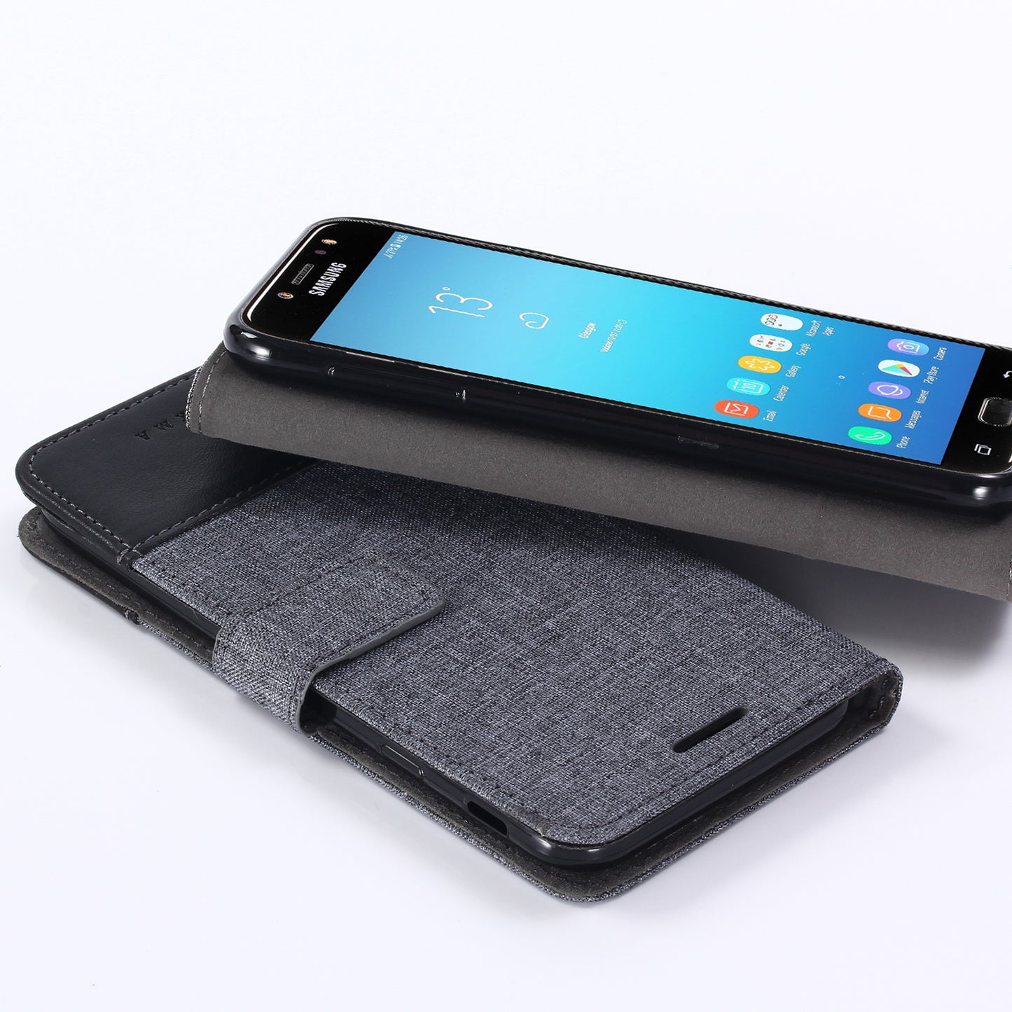 MUXMA PU Leather Canvas Splicing Wallet Stand Case for Samsung Galaxy J7 (2017) EU Version / J7 Pro (2017)