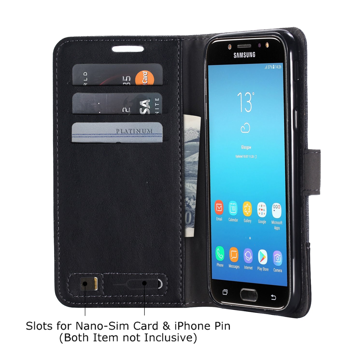 MUXMA PU Leather Canvas Splicing Wallet Stand Case for Samsung Galaxy J7 (2017) EU Version / J7 Pro (2017)