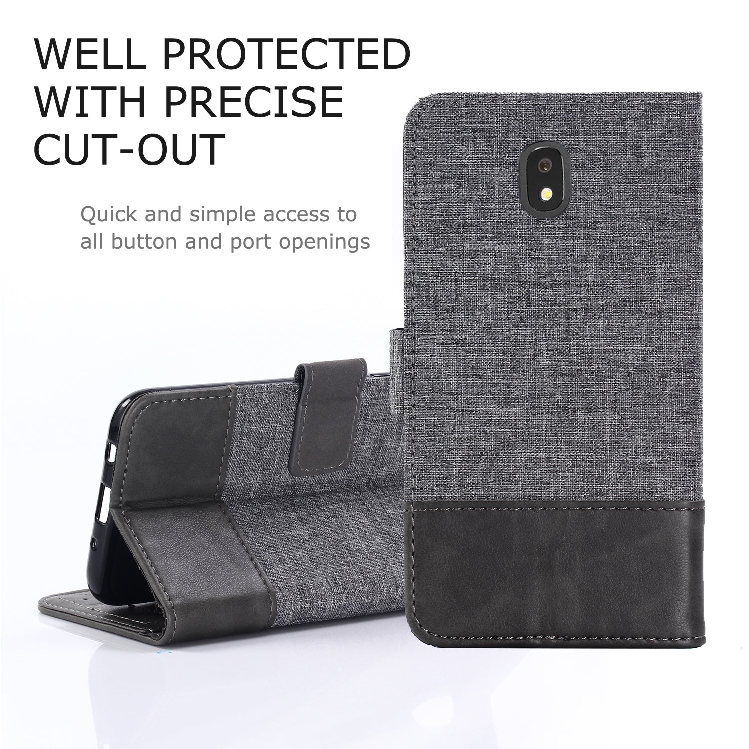 MUXMA PU Leather Canvas Splicing Wallet Stand Case for Samsung Galaxy J7 (2017) EU Version / J7 Pro (2017)
