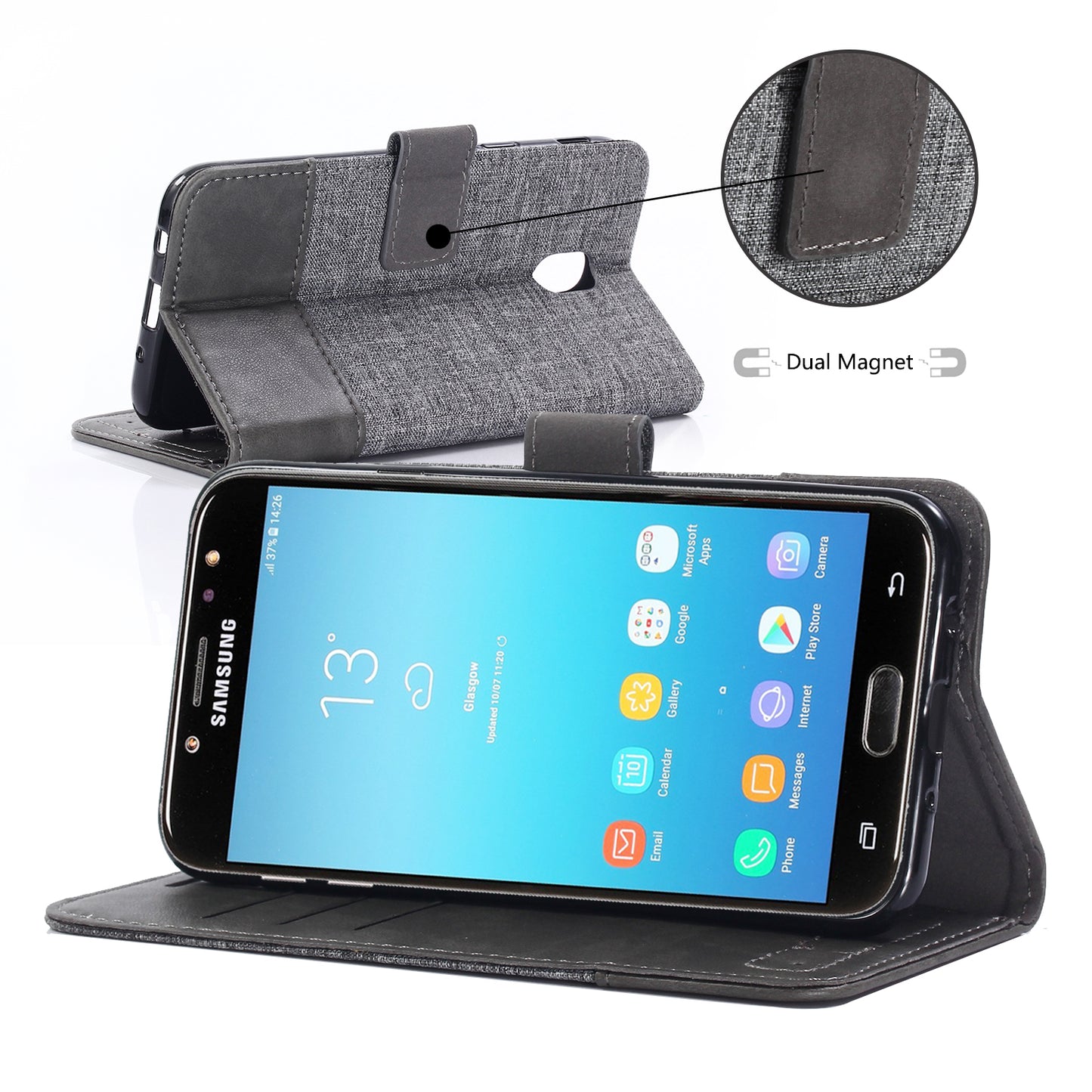MUXMA PU Leather Canvas Splicing Wallet Stand Case for Samsung Galaxy J7 (2017) EU Version / J7 Pro (2017)