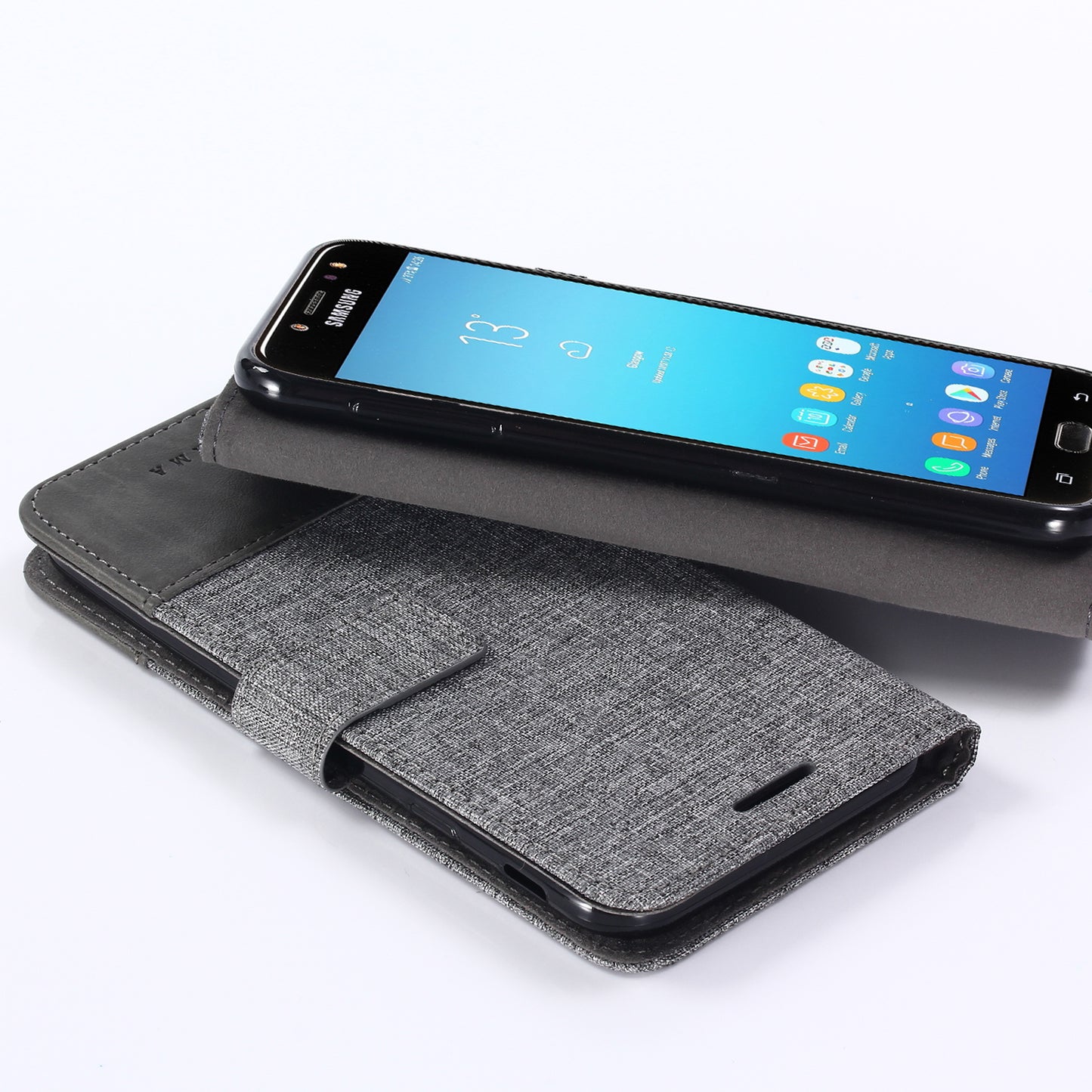 MUXMA PU Leather Canvas Splicing Wallet Stand Case for Samsung Galaxy J7 (2017) EU Version / J7 Pro (2017)