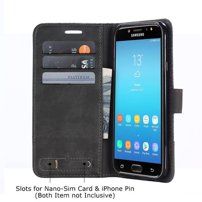 MUXMA PU Leather Canvas Splicing Wallet Stand Case for Samsung Galaxy J7 (2017) EU Version / J7 Pro (2017)
