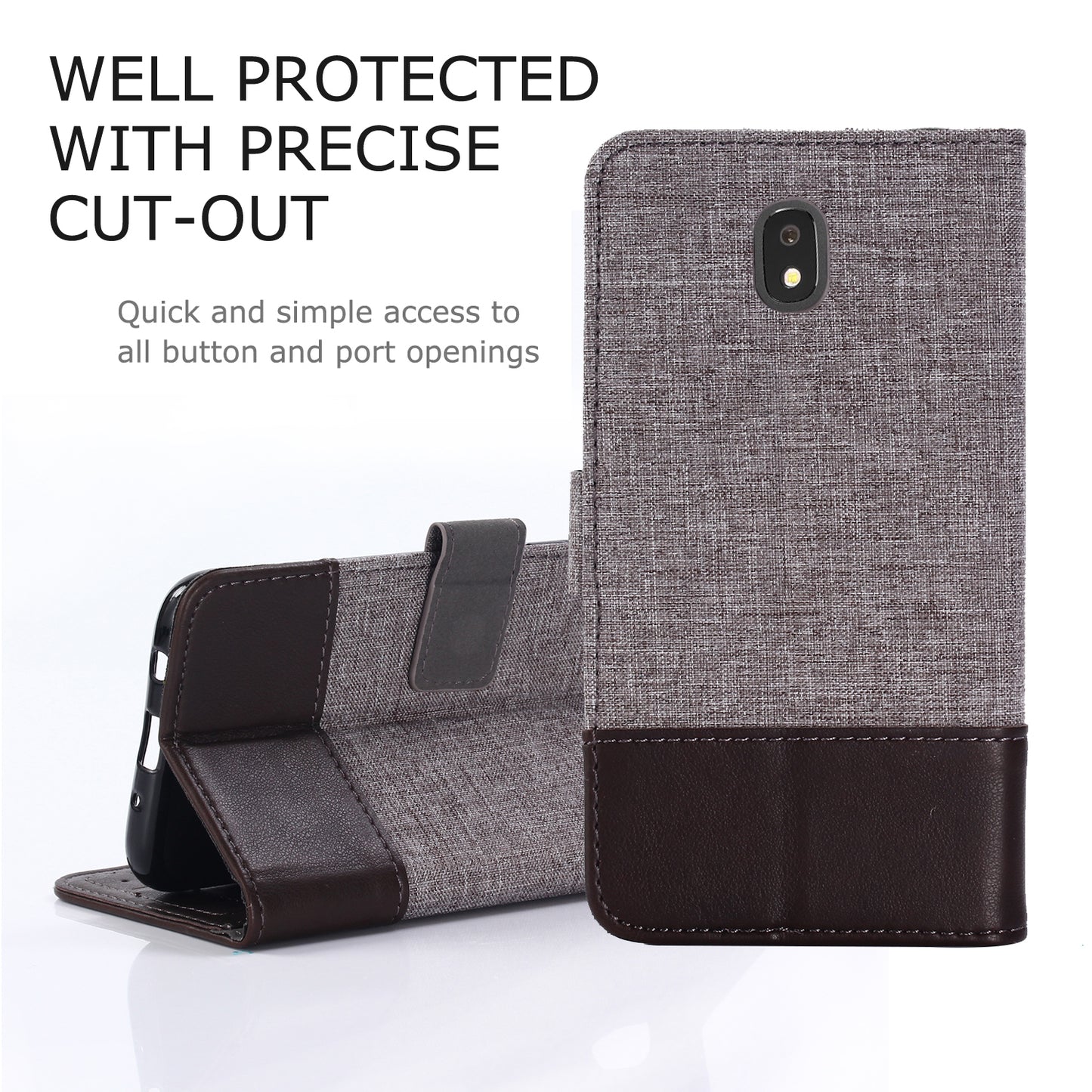 MUXMA PU Leather Canvas Splicing Wallet Stand Case for Samsung Galaxy J7 (2017) EU Version / J7 Pro (2017)