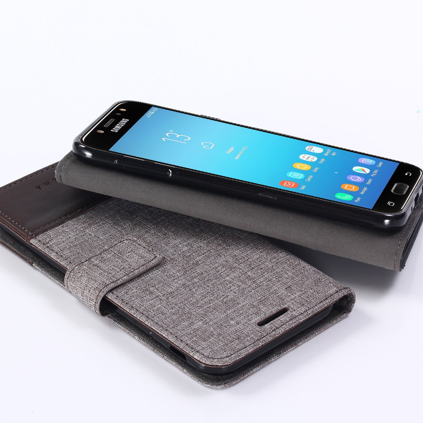MUXMA PU Leather Canvas Splicing Wallet Stand Case for Samsung Galaxy J7 (2017) EU Version / J7 Pro (2017)