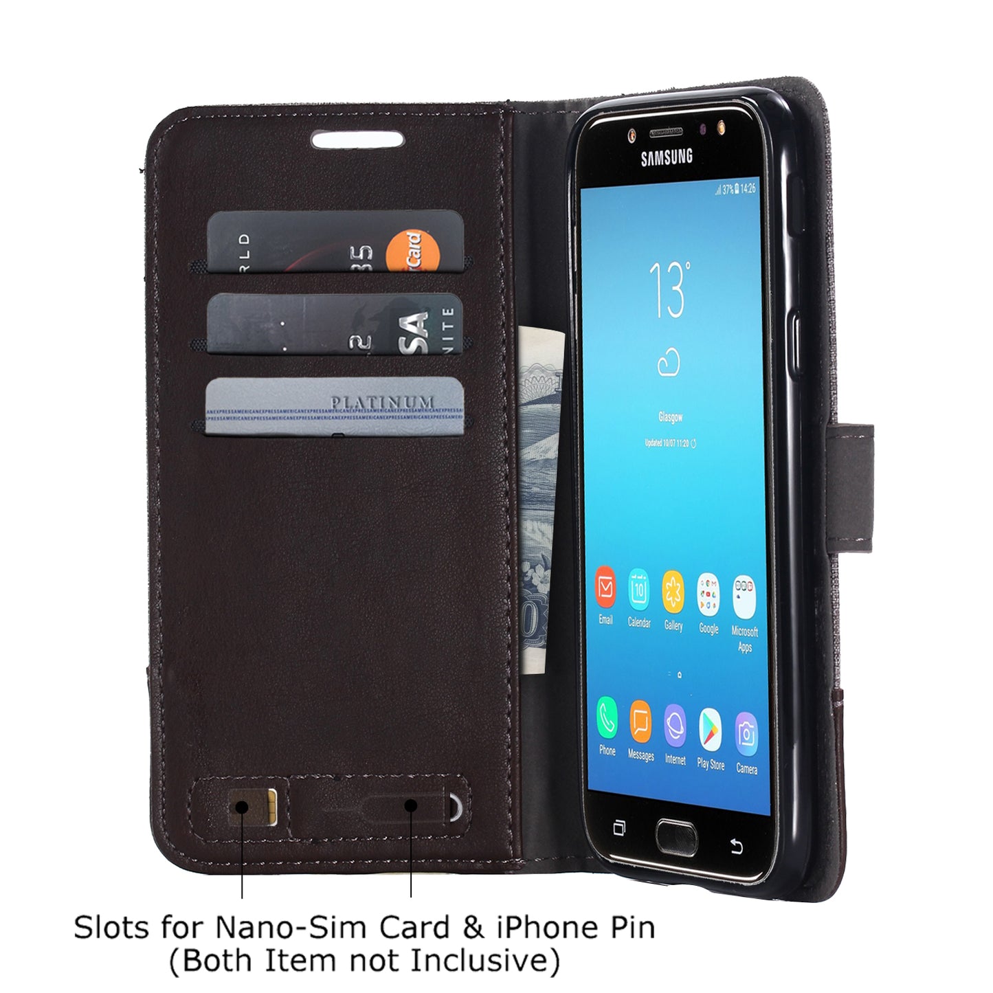 MUXMA PU Leather Canvas Splicing Wallet Stand Case for Samsung Galaxy J7 (2017) EU Version / J7 Pro (2017)