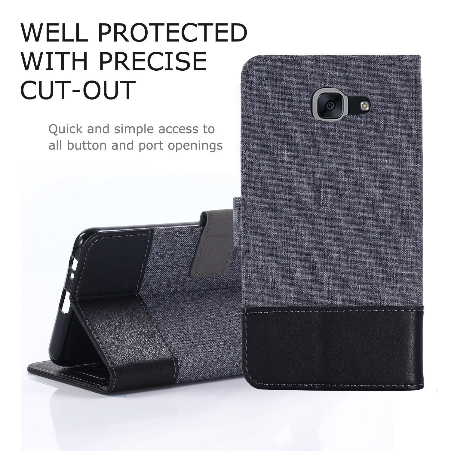 MUXMA Leather Canvas Splicing Stand Mobile Phone Case for 	Samsung Galaxy J7 Max