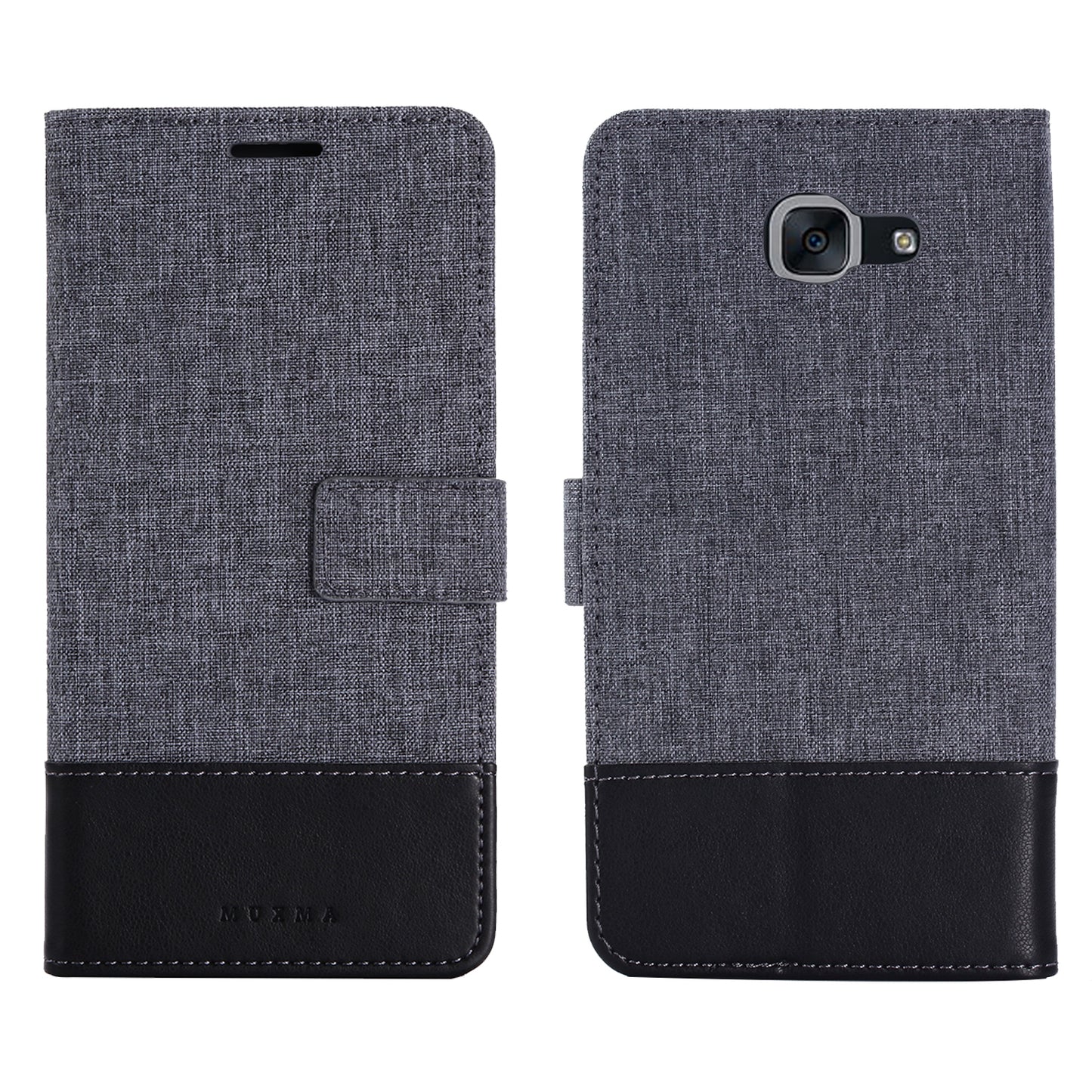MUXMA Leather Canvas Splicing Stand Mobile Phone Case for 	Samsung Galaxy J7 Max
