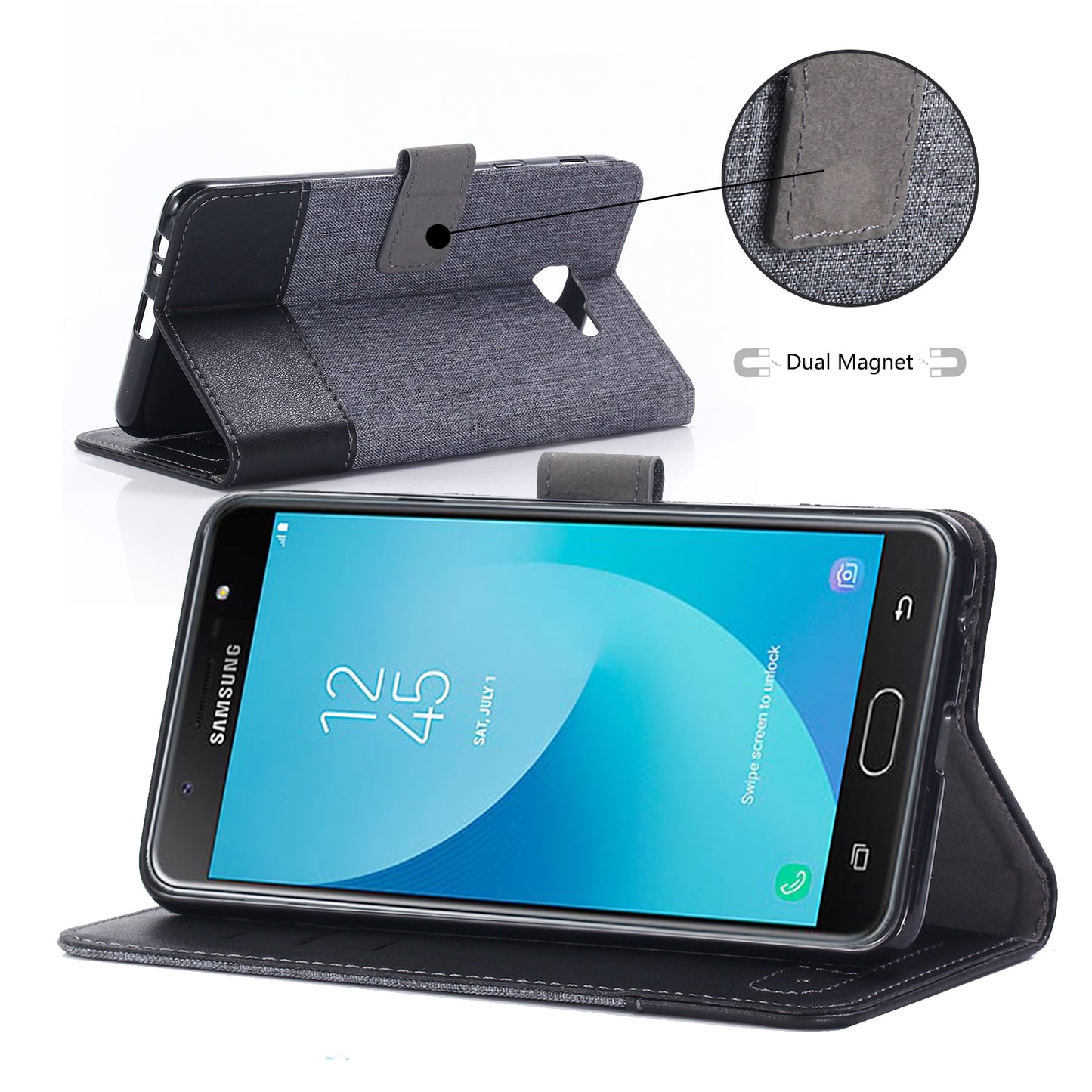 MUXMA Leather Canvas Splicing Stand Mobile Phone Case for 	Samsung Galaxy J7 Max