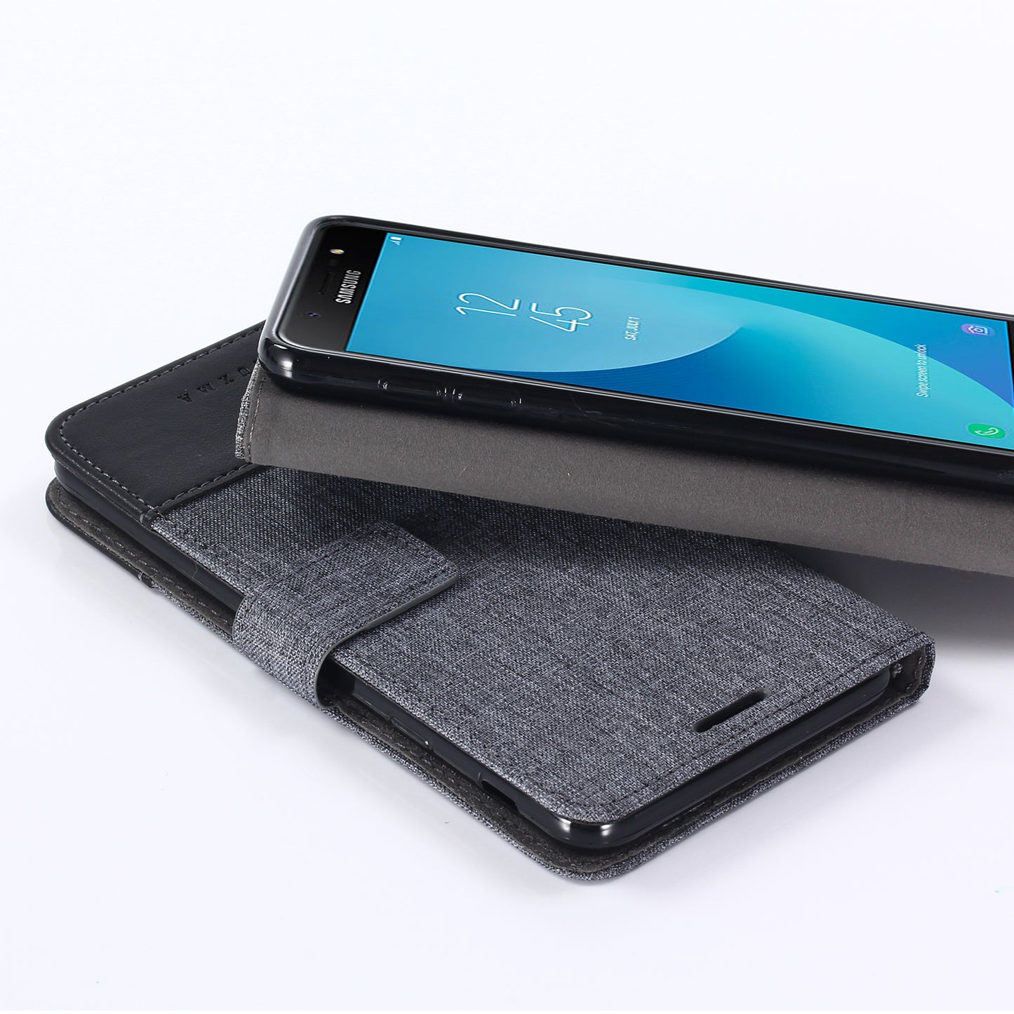 MUXMA Leather Canvas Splicing Stand Mobile Phone Case for 	Samsung Galaxy J7 Max