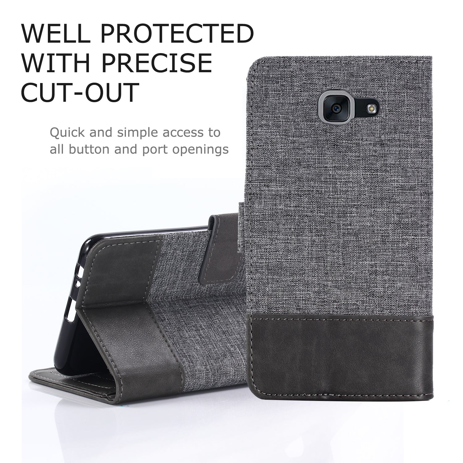 MUXMA Leather Canvas Splicing Stand Mobile Phone Case for 	Samsung Galaxy J7 Max