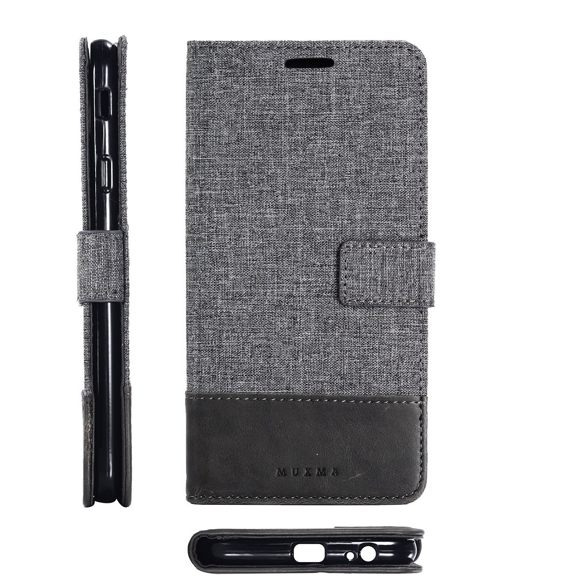 MUXMA Leather Canvas Splicing Stand Mobile Phone Case for 	Samsung Galaxy J7 Max