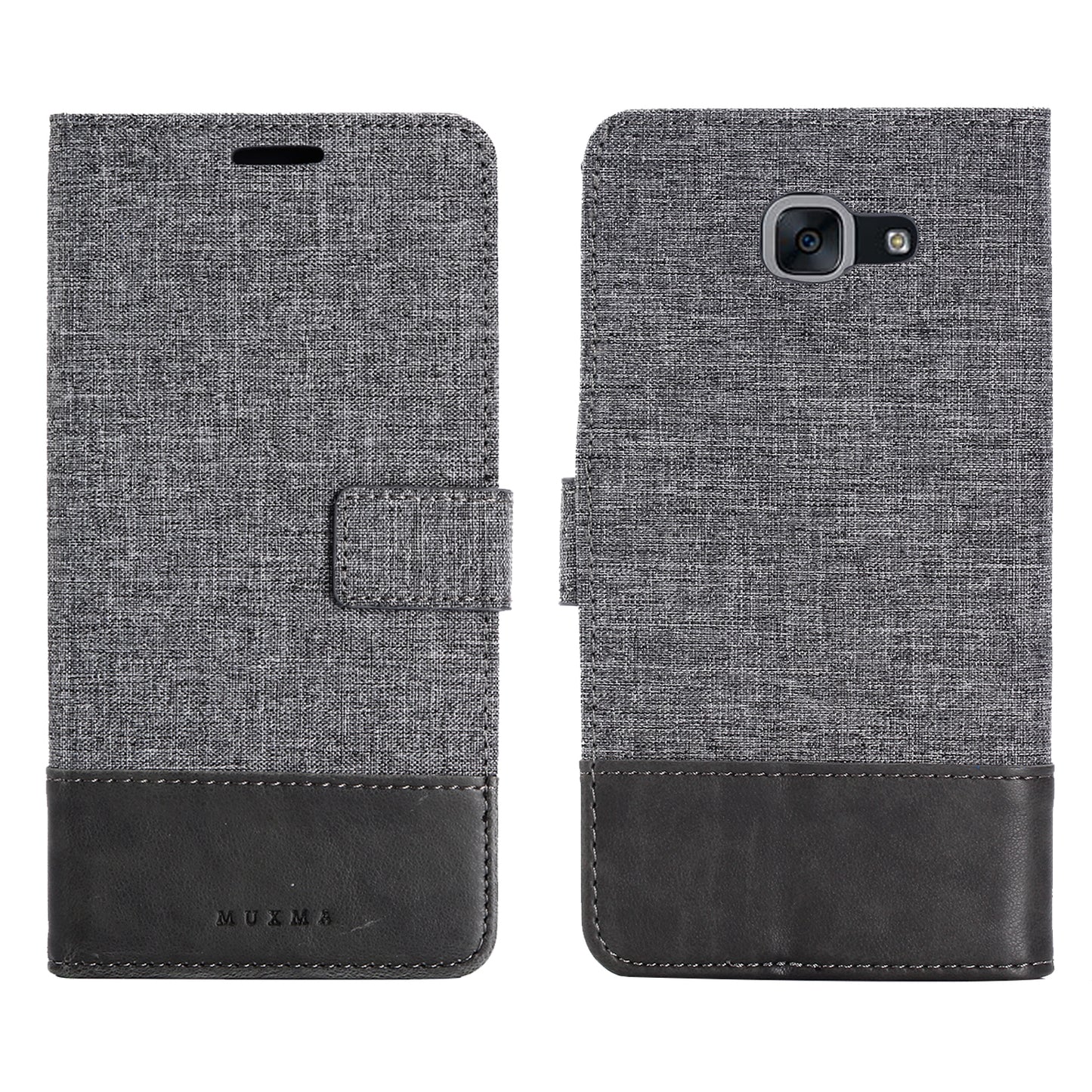 MUXMA Leather Canvas Splicing Stand Mobile Phone Case for 	Samsung Galaxy J7 Max
