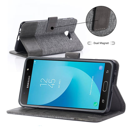 MUXMA Leather Canvas Splicing Stand Mobile Phone Case for 	Samsung Galaxy J7 Max