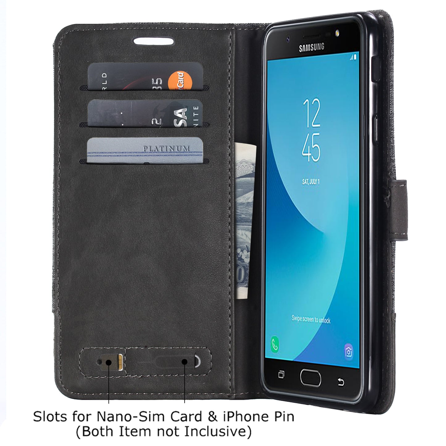 MUXMA Leather Canvas Splicing Stand Mobile Phone Case for 	Samsung Galaxy J7 Max