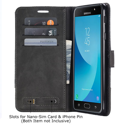MUXMA Leather Canvas Splicing Stand Mobile Phone Case for 	Samsung Galaxy J7 Max