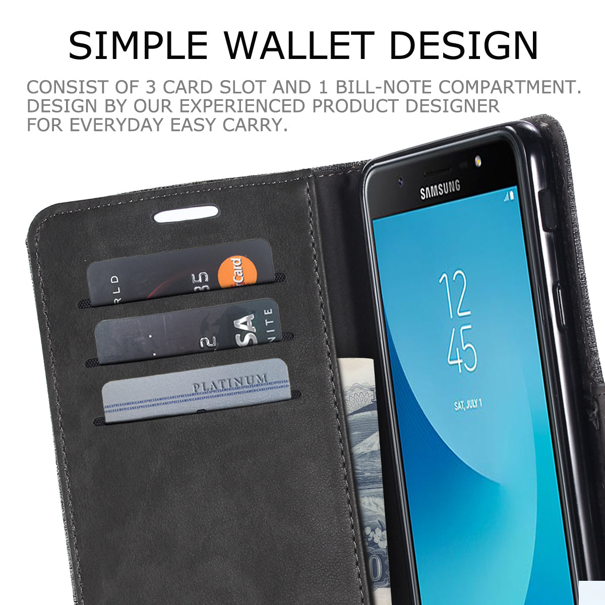 MUXMA Leather Canvas Splicing Stand Mobile Phone Case for 	Samsung Galaxy J7 Max