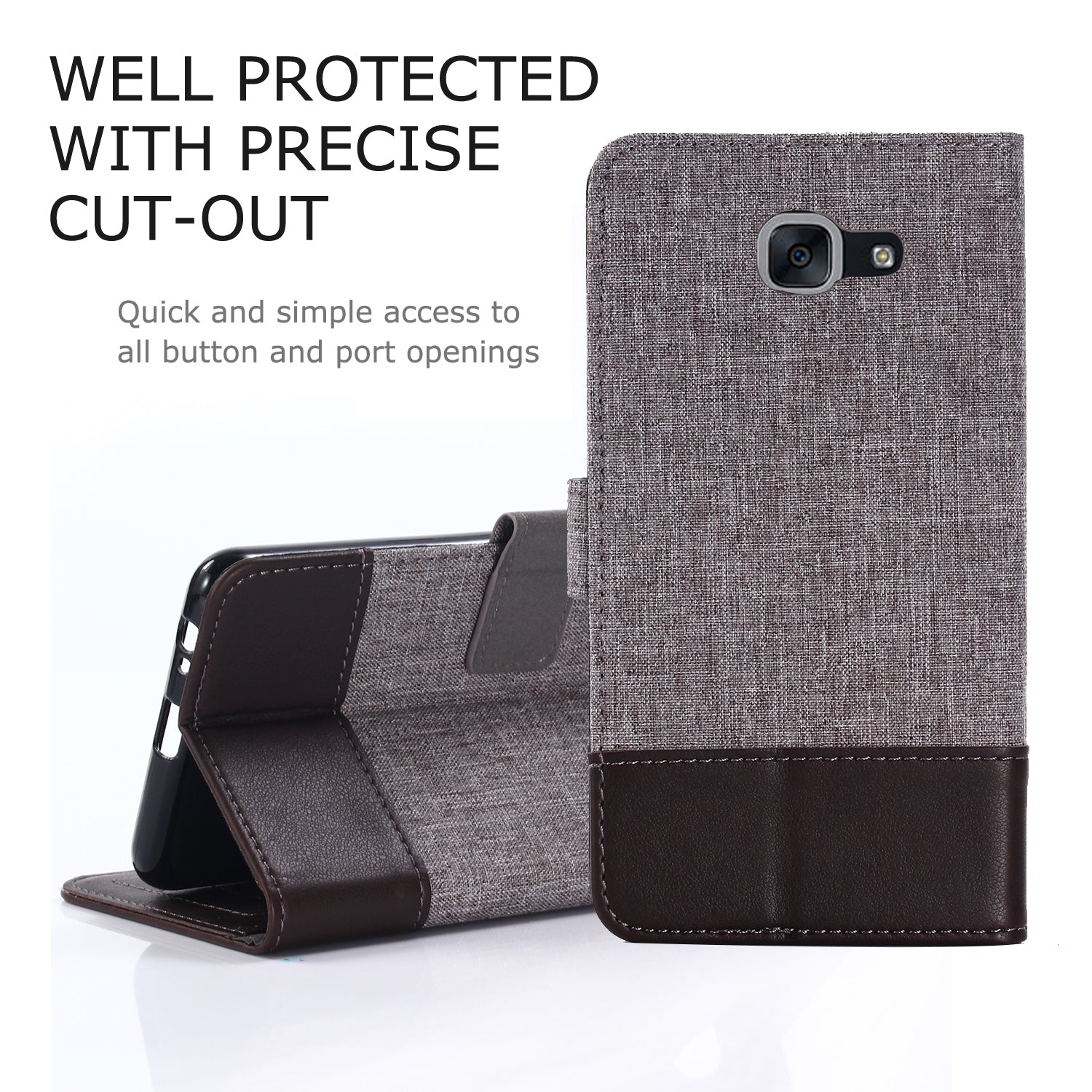 MUXMA Leather Canvas Splicing Stand Mobile Phone Case for 	Samsung Galaxy J7 Max