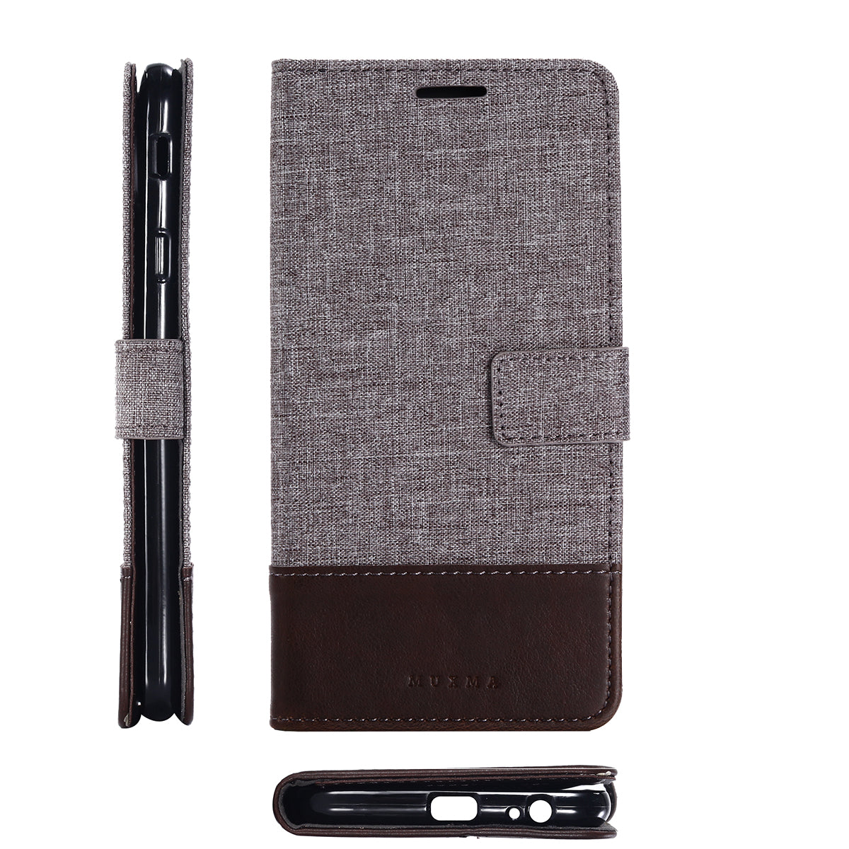 MUXMA Leather Canvas Splicing Stand Mobile Phone Case for 	Samsung Galaxy J7 Max