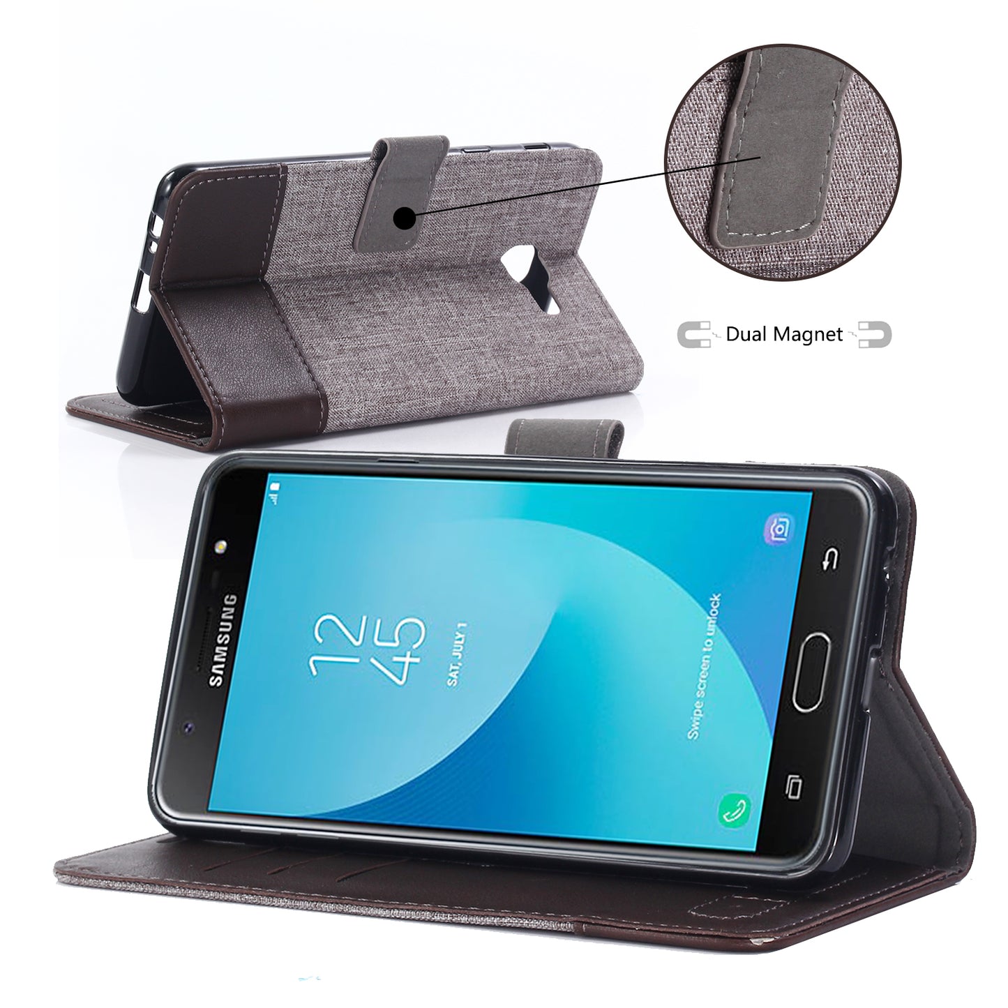 MUXMA Leather Canvas Splicing Stand Mobile Phone Case for 	Samsung Galaxy J7 Max