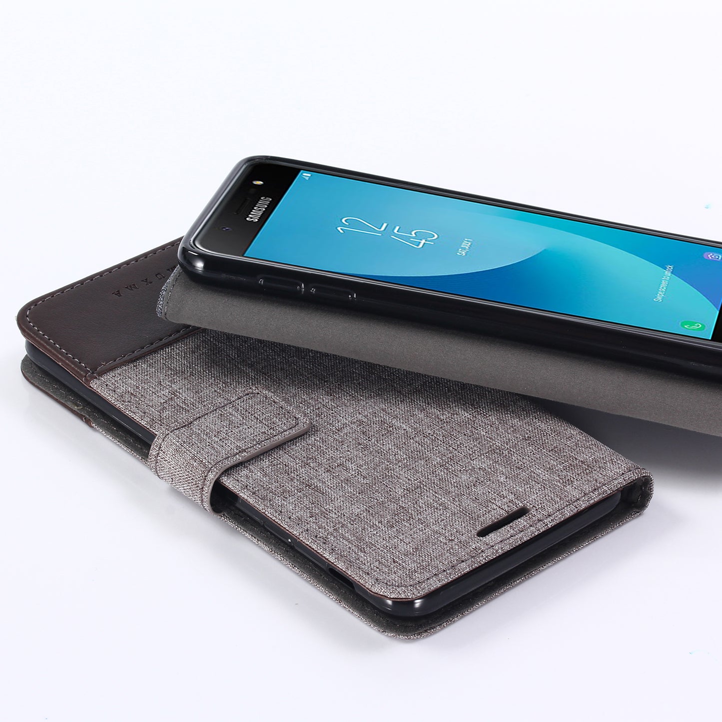 MUXMA Leather Canvas Splicing Stand Mobile Phone Case for 	Samsung Galaxy J7 Max