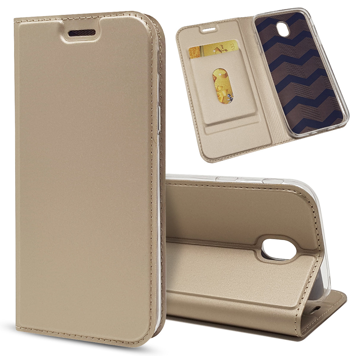 Auto-absorbed Card Holder Leather Stand Case for Samsung Galaxy J5 (2017) EU Version/J5 Pro (2017)