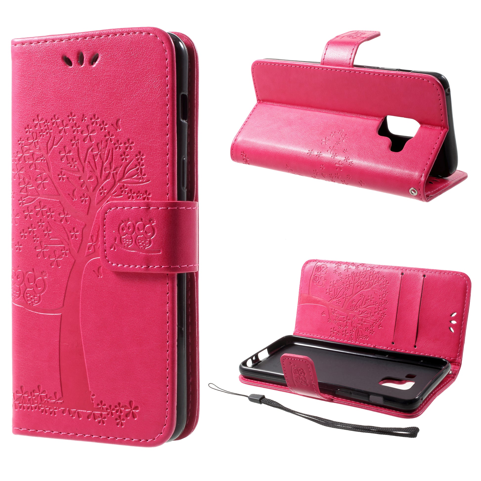 Imprint Tree and Owls Wallet PU Leather Case for Samsung Galaxy A8 (2018)
