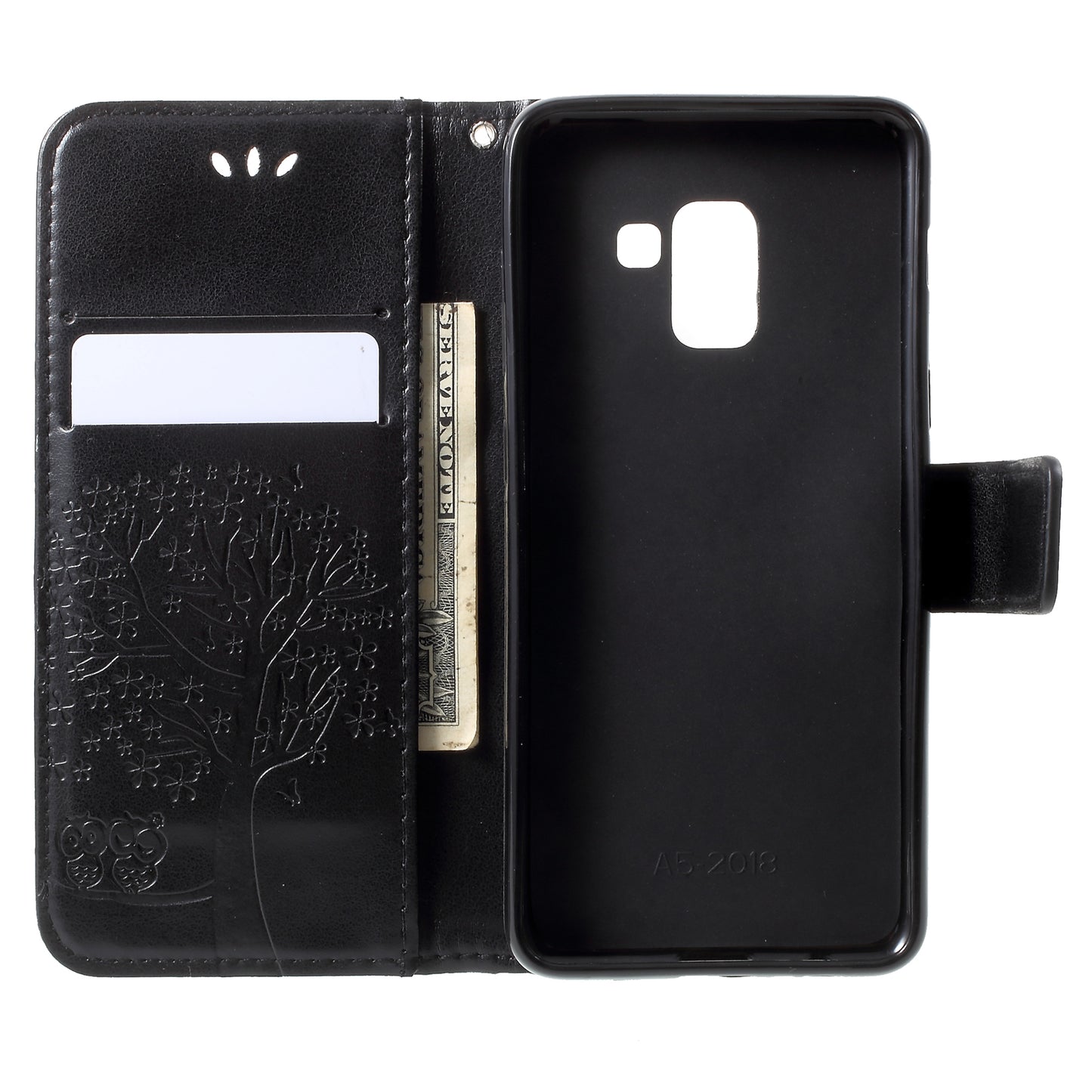 Imprint Tree and Owls Wallet PU Leather Case for Samsung Galaxy A8 (2018)
