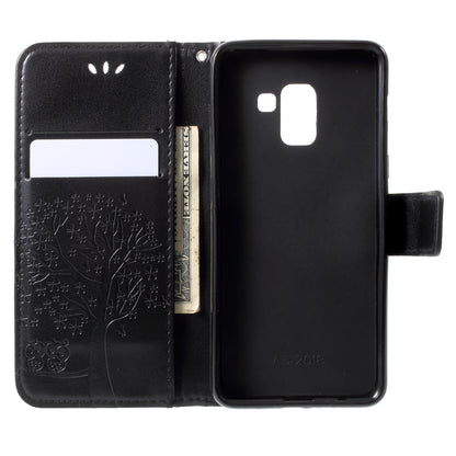 Imprint Tree and Owls Wallet PU Leather Case for Samsung Galaxy A8 (2018)