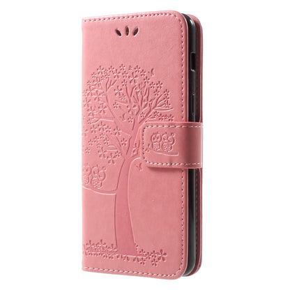 Imprint Tree and Owls Wallet PU Leather Case for Samsung Galaxy A8 (2018)