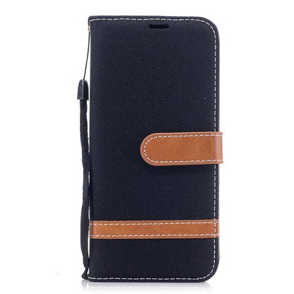 For Samsung Galaxy A8 (2018) Two-tone Jean Cloth Folio Flip Leather Stand Phone Case