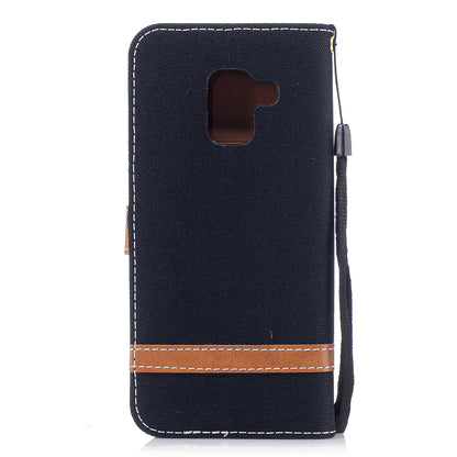 For Samsung Galaxy A8 (2018) Two-tone Jean Cloth Folio Flip Leather Stand Phone Case