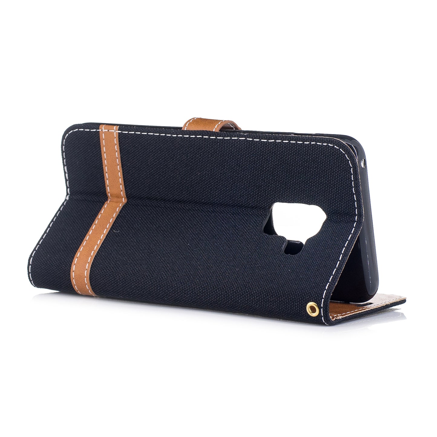 For Samsung Galaxy A8 (2018) Two-tone Jean Cloth Folio Flip Leather Stand Phone Case