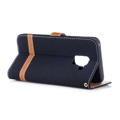 For Samsung Galaxy A8 (2018) Two-tone Jean Cloth Folio Flip Leather Stand Phone Case