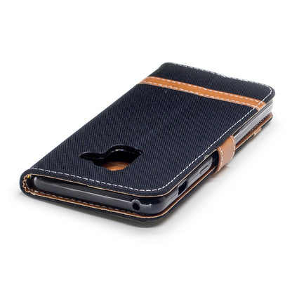 For Samsung Galaxy A8 (2018) Two-tone Jean Cloth Folio Flip Leather Stand Phone Case
